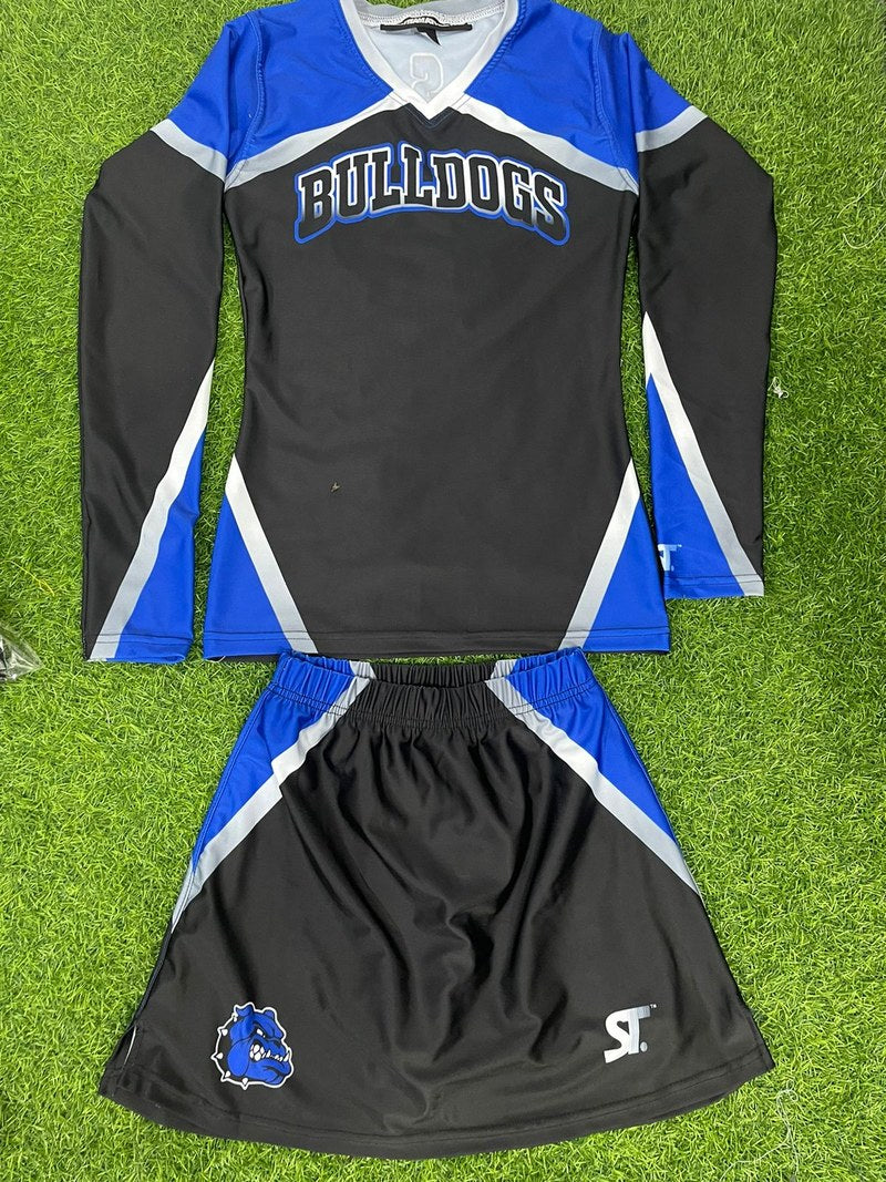 Custom Cheer and Dance - Bulldogs - Royal/Black Long-Sleeve Shell and Skirt by SkeemTeam Athletics, Philadelphia