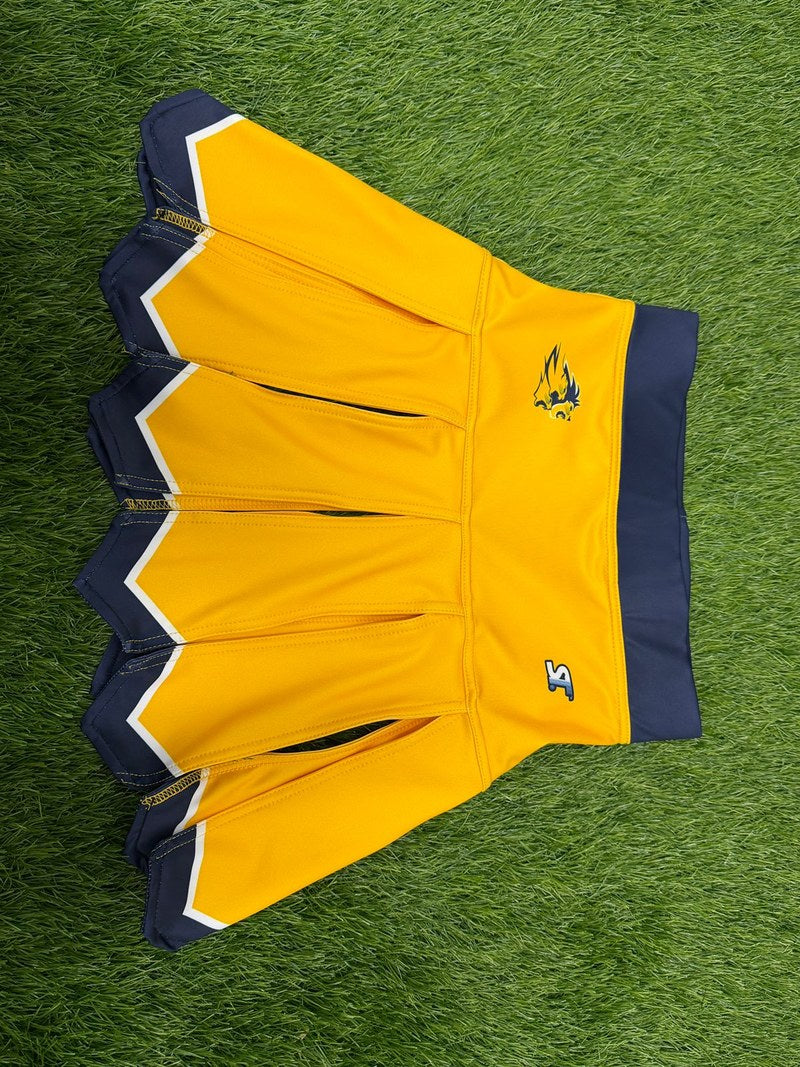 Custom Cheer and Dance - Cristo Rey - Gold/Navy Pleated Skirt by SkeemTeam Athletics, Philadelphia