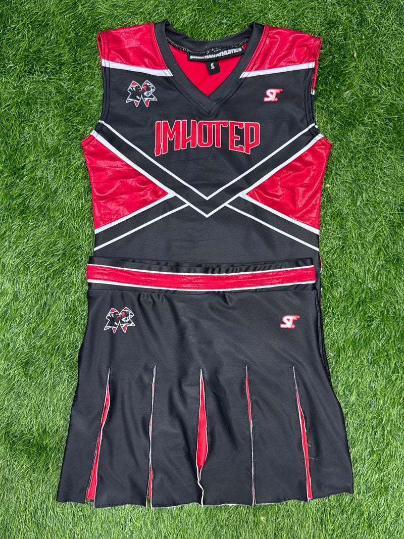 Custom Cheer and Dance - Imhotep - Black/Red/White Shell and Pleated Skirt by SkeemTeam Athletics, Philadelphia