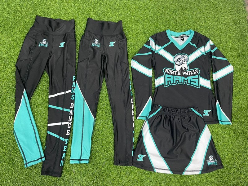 Custom Cheer and Dance - North Philly Rams - Teal/Black Dance Set by SkeemTeam Athletics, Philadelphia