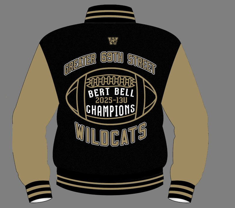 Custom Varsity Jacket - Greater 69th Street Wildcats - Varsity Jacket (Back) by SkeemTeam Athletics, Philadelphia