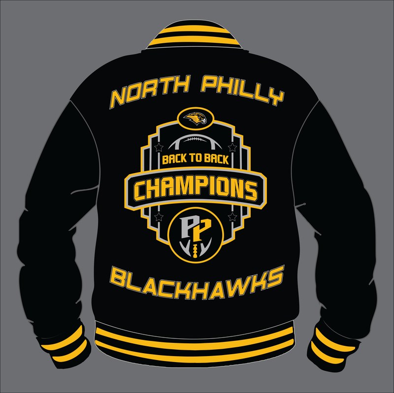 Custom Varsity Jacket - North Philly Blackhawks - Varsity Jacket (Back) by SkeemTeam Athletics, Philadelphia