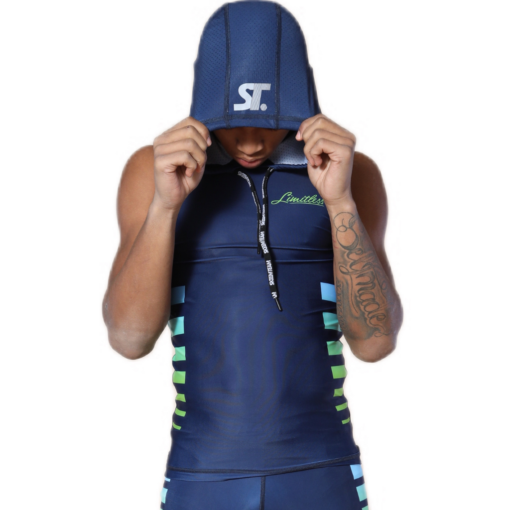 'Limitless' Compression Sleeveless Hoodie (Navy)