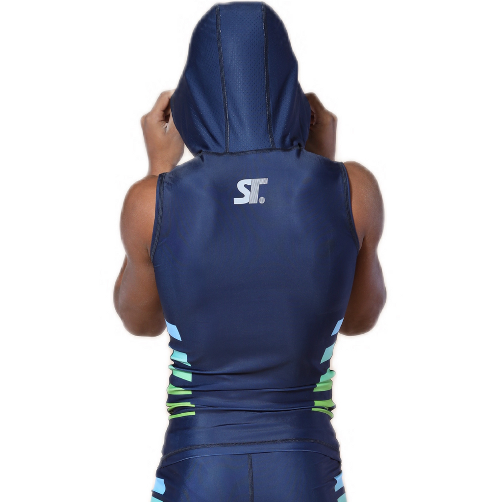 'Limitless' Compression Sleeveless Hoodie (Navy)
